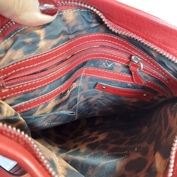 B Makowsy Red Pebbled Leather Crossbody Bag with Heavy Silver Charm - Picture 10 of 14